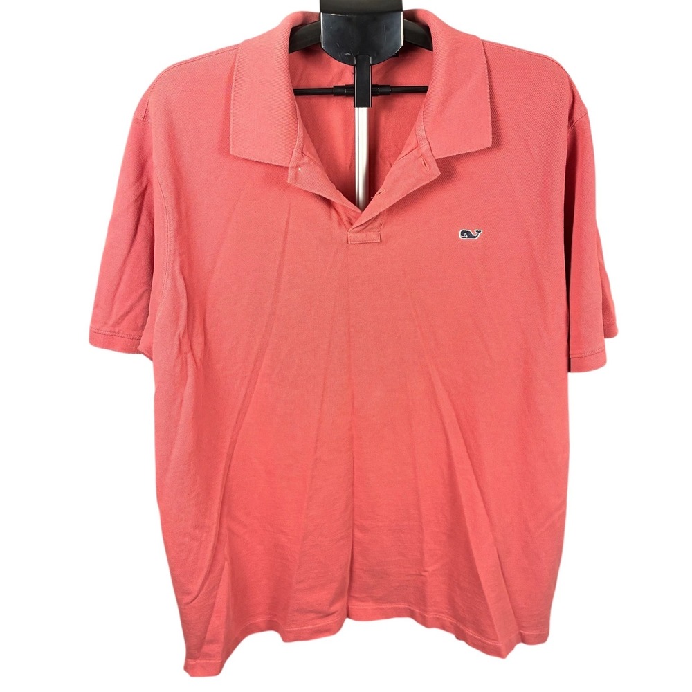 Vineyard Vines Mens XXL Coral Pink Cotton Short Sleeve Whale Logo Polo Shirt